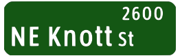 Portland Oregon street name sign: NE Knott St