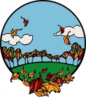 Fall Scene In A Circle clip art