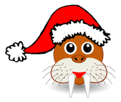 Funny walrus face with Santa Claus hat