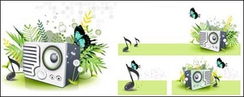 Music Speaker butterfly Dandelion Green Spring Vector Material